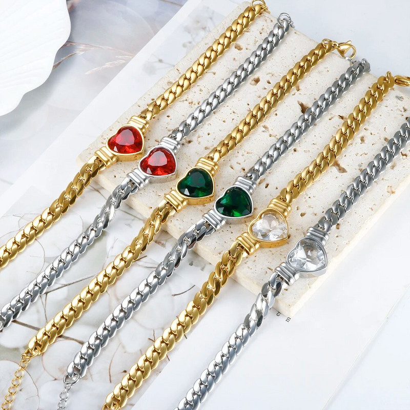 Βραχιόλι JOVOLOVE 316L από ανοξείδωτο ατσάλι Love Heart Shape Charm Κρυστάλλινο κολιέ κρεμαστό βραχιόλι Γυναικείο σετ κοσμημάτων μόδας 2023