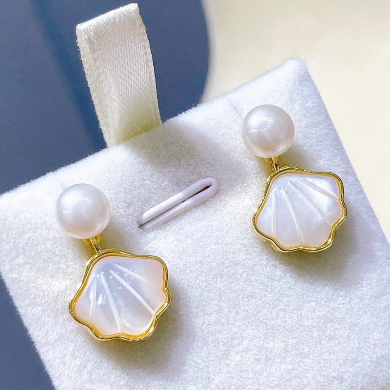 Ευρωπαϊκή και Αμερικάνικη ρετρό κέλυφος μαργαριτάρι S925 ασημένια σκουλαρίκια βελόνα δαχτυλίδι κολιέ δαχτυλίδι κομψά γυναικεία κοσμήματα γάμου 3 τεμαχίων