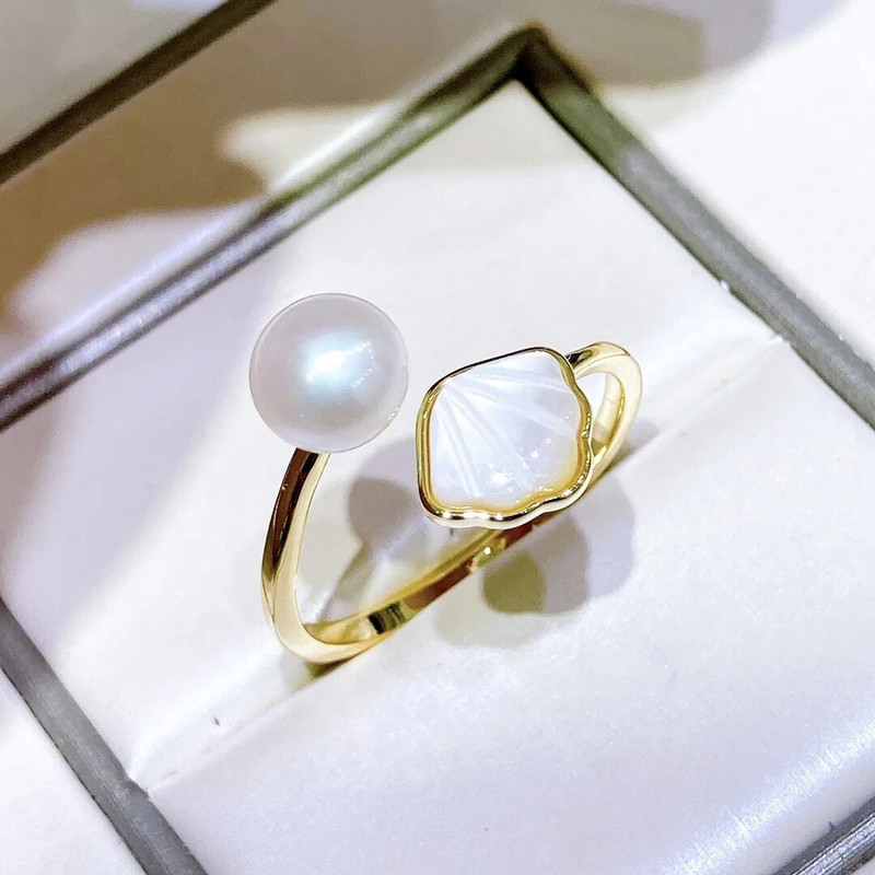 Ευρωπαϊκή και Αμερικάνικη ρετρό κέλυφος μαργαριτάρι S925 ασημένια σκουλαρίκια βελόνα δαχτυλίδι κολιέ δαχτυλίδι κομψά γυναικεία κοσμήματα γάμου 3 τεμαχίων