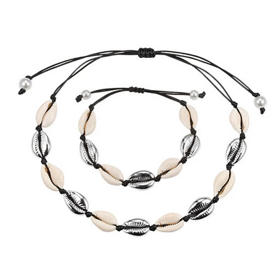 Hot Sell Σετ βραχιόλι κολιέ με φυσικά κοχύλια Bohemian Sea Beach Conch Cowrie Choker Shell Γυναικεία καλοκαιρινά χειροποίητα κοσμήματα
