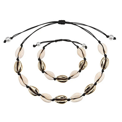 Hot Sell Σετ βραχιόλι κολιέ με φυσικά κοχύλια Bohemian Sea Beach Conch Cowrie Choker Shell Γυναικεία καλοκαιρινά χειροποίητα κοσμήματα