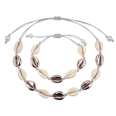Hot Sell Σετ βραχιόλι κολιέ με φυσικά κοχύλια Bohemian Sea Beach Conch Cowrie Choker Shell Γυναικεία καλοκαιρινά χειροποίητα κοσμήματα