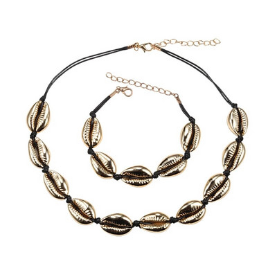 Hot Sell Σετ βραχιόλι κολιέ με φυσικά κοχύλια Bohemian Sea Beach Conch Cowrie Choker Shell Γυναικεία καλοκαιρινά χειροποίητα κοσμήματα