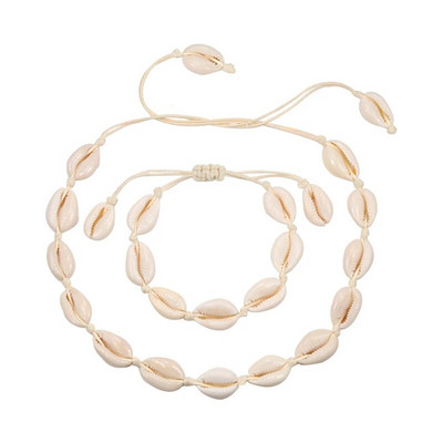 Hot Sell Σετ βραχιόλι κολιέ με φυσικά κοχύλια Bohemian Sea Beach Conch Cowrie Choker Shell Γυναικεία καλοκαιρινά χειροποίητα κοσμήματα