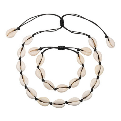 Hot Sell Σετ βραχιόλι κολιέ με φυσικά κοχύλια Bohemian Sea Beach Conch Cowrie Choker Shell Γυναικεία καλοκαιρινά χειροποίητα κοσμήματα