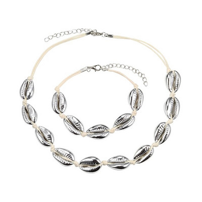 Hot Sell Σετ βραχιόλι κολιέ με φυσικά κοχύλια Bohemian Sea Beach Conch Cowrie Choker Shell Γυναικεία καλοκαιρινά χειροποίητα κοσμήματα