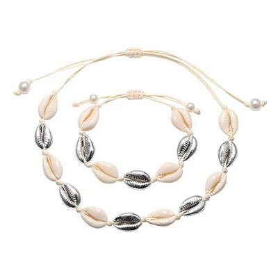 Hot Sell Σετ βραχιόλι κολιέ με φυσικά κοχύλια Bohemian Sea Beach Conch Cowrie Choker Shell Γυναικεία καλοκαιρινά χειροποίητα κοσμήματα