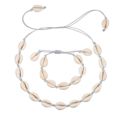 Hot Sell Σετ βραχιόλι κολιέ με φυσικά κοχύλια Bohemian Sea Beach Conch Cowrie Choker Shell Γυναικεία καλοκαιρινά χειροποίητα κοσμήματα