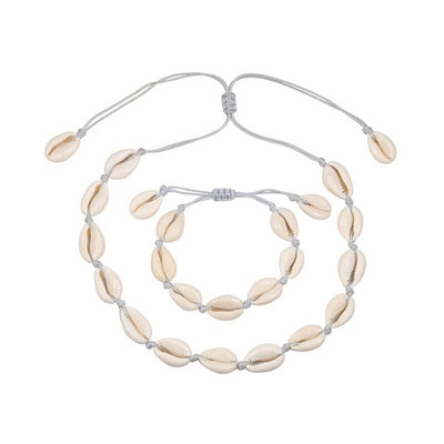 Hot Sell Σετ βραχιόλι κολιέ με φυσικά κοχύλια Bohemian Sea Beach Conch Cowrie Choker Shell Γυναικεία καλοκαιρινά χειροποίητα κοσμήματα