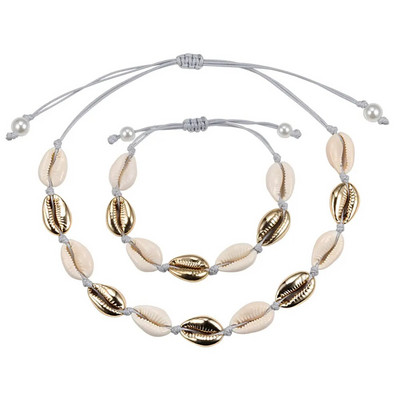 Hot Sell Σετ βραχιόλι κολιέ με φυσικά κοχύλια Bohemian Sea Beach Conch Cowrie Choker Shell Γυναικεία καλοκαιρινά χειροποίητα κοσμήματα