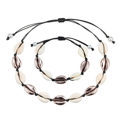 Hot Sell Σετ βραχιόλι κολιέ με φυσικά κοχύλια Bohemian Sea Beach Conch Cowrie Choker Shell Γυναικεία καλοκαιρινά χειροποίητα κοσμήματα