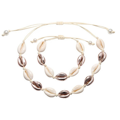 Hot Sell Σετ βραχιόλι κολιέ με φυσικά κοχύλια Bohemian Sea Beach Conch Cowrie Choker Shell Γυναικεία καλοκαιρινά χειροποίητα κοσμήματα