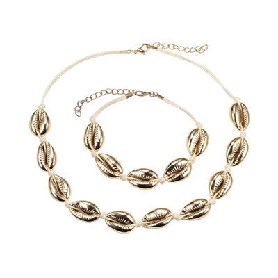 Hot Sell Σετ βραχιόλι κολιέ με φυσικά κοχύλια Bohemian Sea Beach Conch Cowrie Choker Shell Γυναικεία καλοκαιρινά χειροποίητα κοσμήματα