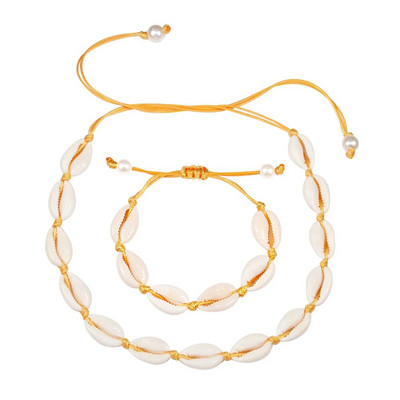 Hot Sell Σετ βραχιόλι κολιέ με φυσικά κοχύλια Bohemian Sea Beach Conch Cowrie Choker Shell Γυναικεία καλοκαιρινά χειροποίητα κοσμήματα