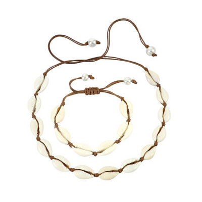 Hot Sell Σετ βραχιόλι κολιέ με φυσικά κοχύλια Bohemian Sea Beach Conch Cowrie Choker Shell Γυναικεία καλοκαιρινά χειροποίητα κοσμήματα