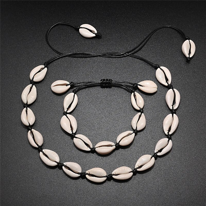 Hot Sell Σετ βραχιόλι κολιέ με φυσικά κοχύλια Bohemian Sea Beach Conch Cowrie Choker Shell Γυναικεία καλοκαιρινά χειροποίητα κοσμήματα