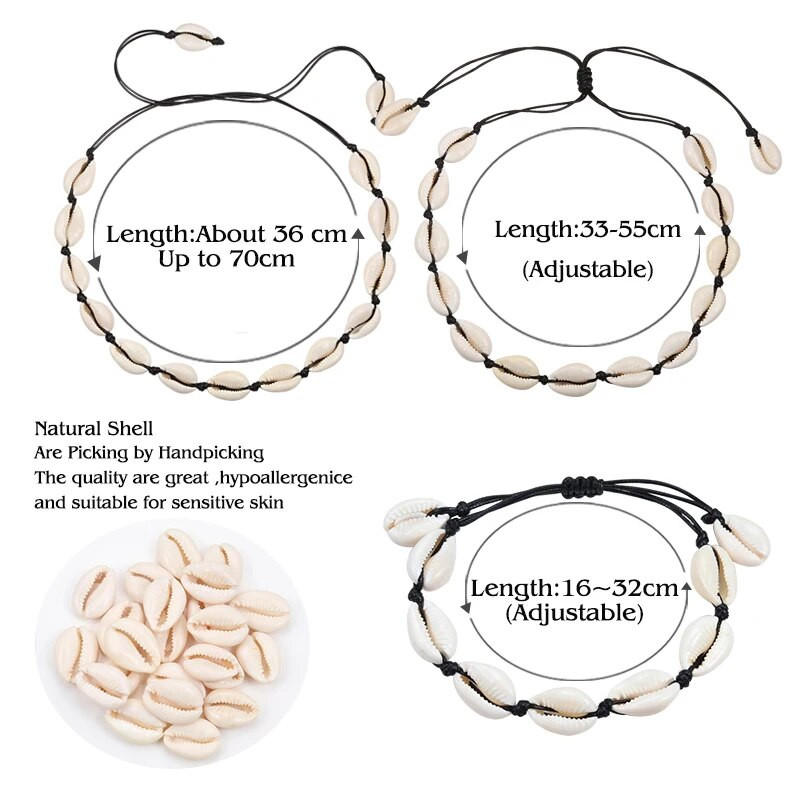 Hot Sell Σετ βραχιόλι κολιέ με φυσικά κοχύλια Bohemian Sea Beach Conch Cowrie Choker Shell Γυναικεία καλοκαιρινά χειροποίητα κοσμήματα