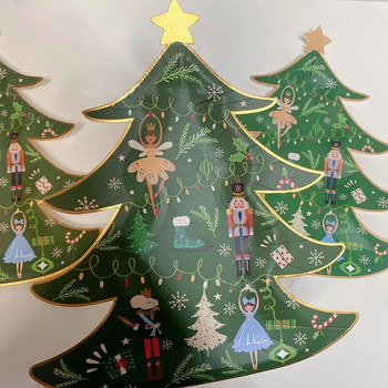 8Guest Коледна тема за еднократна употреба Хартиена чиния във формата на коледно дърво Весела Коледа Декор Деца Възрастни Предпочитан поднос Честита Нова Година 2023