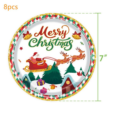 Χαρούμενα Χριστούγεννα Χρυσό Θέμα Πάρτι Χάρτινα πιάτα μιας χρήσης Χάρτινα ποτήρια Χάρτινες πετσέτες Μαχαιροπίρουνα Santa Snowman Reindeer Party Μαχαιροπήρουνα