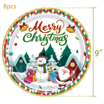 Χαρούμενα Χριστούγεννα Χρυσό Θέμα Πάρτι Χάρτινα πιάτα μιας χρήσης Χάρτινα ποτήρια Χάρτινες πετσέτες Μαχαιροπίρουνα Santa Snowman Reindeer Party Μαχαιροπήρουνα
