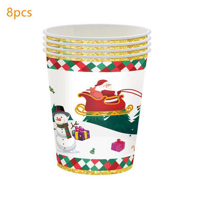 Χαρούμενα Χριστούγεννα Χρυσό Θέμα Πάρτι Χάρτινα πιάτα μιας χρήσης Χάρτινα ποτήρια Χάρτινες πετσέτες Μαχαιροπίρουνα Santa Snowman Reindeer Party Μαχαιροπήρουνα