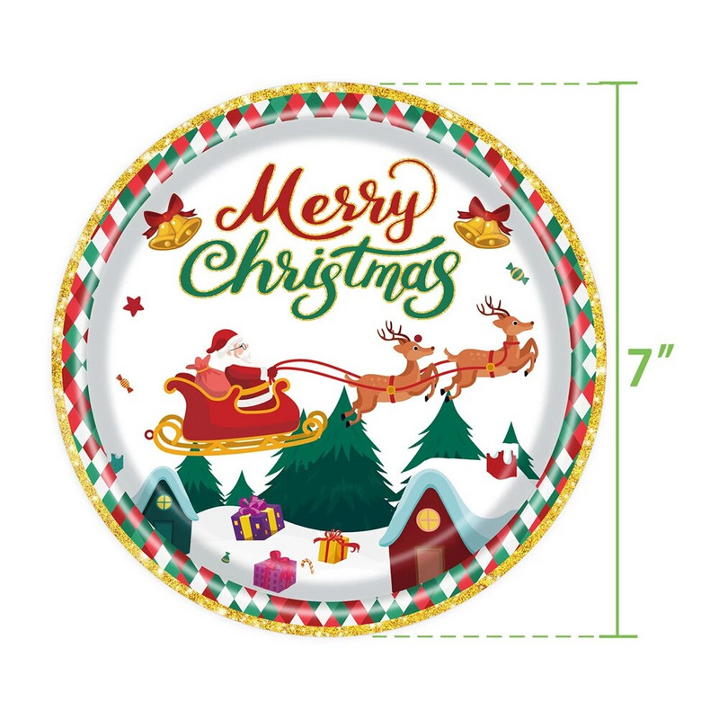 Χαρούμενα Χριστούγεννα Χρυσό Θέμα Πάρτι Χάρτινα πιάτα μιας χρήσης Χάρτινα ποτήρια Χάρτινες πετσέτες Μαχαιροπίρουνα Santa Snowman Reindeer Party Μαχαιροπήρουνα