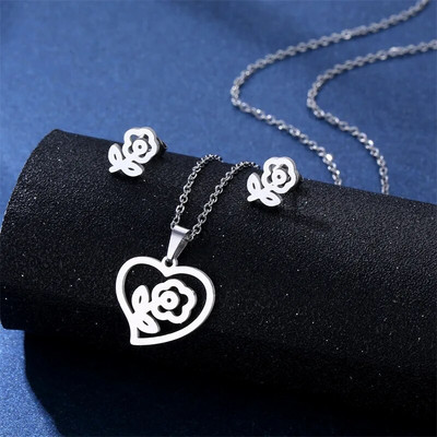 ΝΕΟ Σετ σκουλαρίκια Κολιέ από ανοξείδωτο ατσάλι Light Luxury Heart μενταγιόν γούρι Κορεατικό κολιέ μόδας για γυναίκες Κοσμήματα Δώρο TZ133