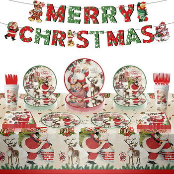 10 Guests Θέμα Χριστουγεννιάτικου πάρτι Επιτραπέζια σκεύη μιας χρήσης Santa Cluas Elk Χιονάνθρωπος Πιάτα Πετσέτα κούπα Χαρούμενα Χριστούγεννα Διακόσμηση Noel Navidad