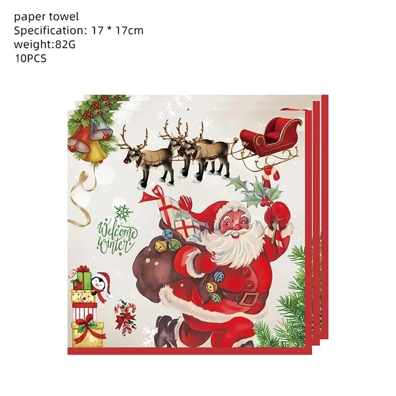 10 Guests Θέμα Χριστουγεννιάτικου πάρτι Επιτραπέζια σκεύη μιας χρήσης Santa Cluas Elk Χιονάνθρωπος Πιάτα Πετσέτα κούπα Χαρούμενα Χριστούγεννα Διακόσμηση Noel Navidad