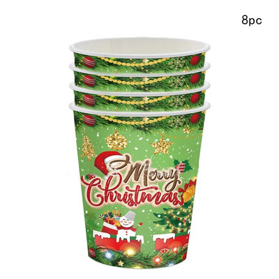 Πράσινο χριστουγεννιάτικο πάρτι Επιτραπέζια σκεύη μιας χρήσης Cartoon Πιάτα Άγιου Βασίλη Φλιτζάνια Χαρτοχριστουγεννιάτικη διακόσμηση Navidad Καλή Χρονιά
