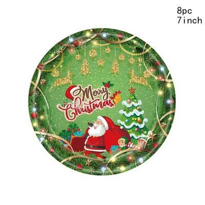 Πράσινο χριστουγεννιάτικο πάρτι Επιτραπέζια σκεύη μιας χρήσης Cartoon Πιάτα Άγιου Βασίλη Φλιτζάνια Χαρτοχριστουγεννιάτικη διακόσμηση Navidad Καλή Χρονιά