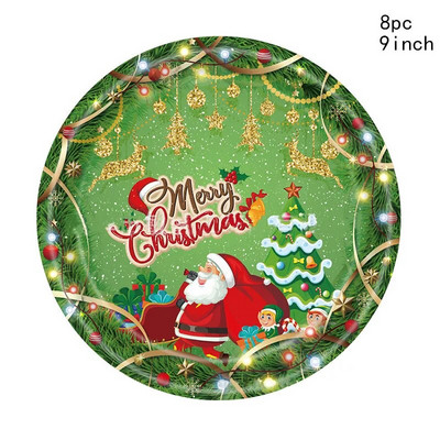 Πράσινο χριστουγεννιάτικο πάρτι Επιτραπέζια σκεύη μιας χρήσης Cartoon Πιάτα Άγιου Βασίλη Φλιτζάνια Χαρτοχριστουγεννιάτικη διακόσμηση Navidad Καλή Χρονιά