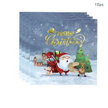 10Guests Коледен комплект прибори за еднократна употреба Карикатура Дядо Коледа Коледно дърво Снежинка Чинии Салфетки Весела Коледа Декор за дома
