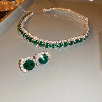 Σετ σκουλαρίκια με κολιέ πολυτελείας Πράσινο κρύσταλλο κολιέ Γυναικείο Γάμος Αξεσουάρ κοσμήματα νύφης