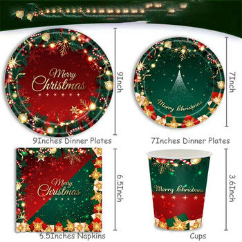 8Pcs Весела Коледа Парти Хартиени чинии за еднократна употреба Чаши Хартиени кърпи Покривка Коледна посуда Консумативи Декорация
