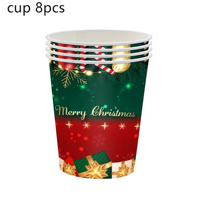 8 τμχ Merry Christmas Theme Party Χάρτινα πιάτα μιας χρήσης Φλιτζάνια Χαρτοπετσέτες Τραπεζομάντιλο Χριστουγεννιάτικα σερβίτσια Προμήθειες Διακόσμηση