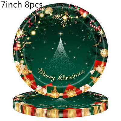 8 τμχ Merry Christmas Theme Party Χάρτινα πιάτα μιας χρήσης Φλιτζάνια Χαρτοπετσέτες Τραπεζομάντιλο Χριστουγεννιάτικα σερβίτσια Προμήθειες Διακόσμηση