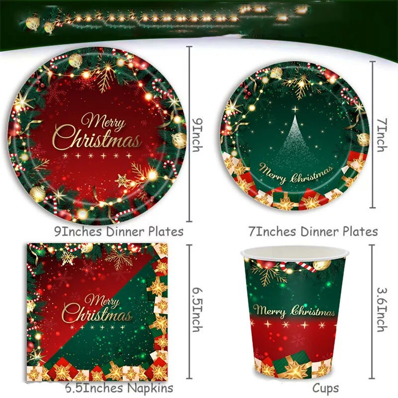 8 τμχ Merry Christmas Theme Party Χάρτινα πιάτα μιας χρήσης Φλιτζάνια Χαρτοπετσέτες Τραπεζομάντιλο Χριστουγεννιάτικα σερβίτσια Προμήθειες Διακόσμηση