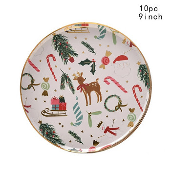 2023 Νέο χριστουγεννιάτικο πάρτι Επιτραπέζια σκεύη μιας χρήσης Χάρτινα πιάτα με μοτίβο ελαφιού μπρονζέ Κύπελλα Χαρτοπετσέτες Άγιου Βασίλη Χαρούμενα Χριστούγεννα