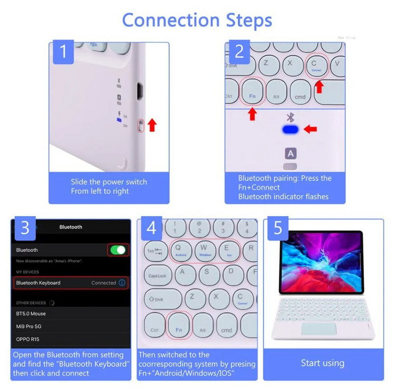 Ποντίκι πληκτρολογίου Bluetooth με επιφάνεια αφής για iPad Xiaomi Pad5 Samsung Huawei Tablet φορητό ασύρματο Mini Teclados Κορεάτικα Ισπανικά