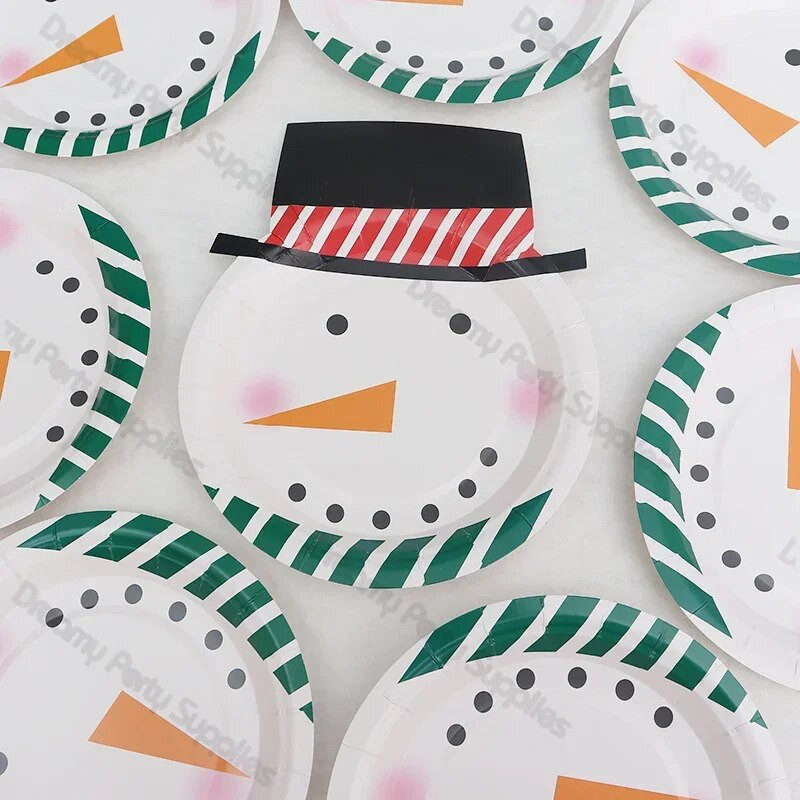8 τμχ Χαριτωμένα χριστουγεννιάτικα επιτραπέζια σκεύη μιας χρήσης Χιονάνθρωποι Αϊ-Βασίλη Χάρτινο Πιάτο Δείπνου Γιορταστικά Εορταστικά Διακοσμητικά πάρτι γενεθλίων Προμήθειες