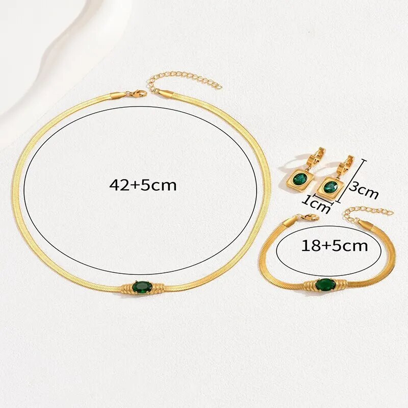 Ρυθμιζόμενη αλυσίδα φιδιού από πράσινο γυαλί σετ κοσμημάτων Vintage σε σχήμα καρδιάς από επιχρυσωμένο ασήμι 925ο για Γυναίκα Κορίτσι με καθημερινά ρούχα Γάμος