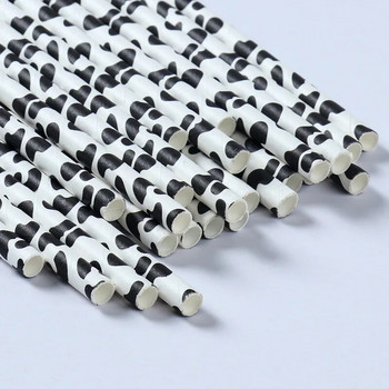25 τεμ. Μαύρο λευκό χαρτί αγελάδας με μοτίβο αγελάδας Drinking Straw Jungle Theme Decor Party Καλαμάκια Παιδική χειροτεχνία Προμήθειες χυμού αγελάδας