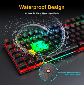 RGB геймърска клавиатура Геймърска клавиатура и мишка с подсветка USB 104 клавишни капачки Кабелна ергономична руска клавиатура за компютърен лаптоп
