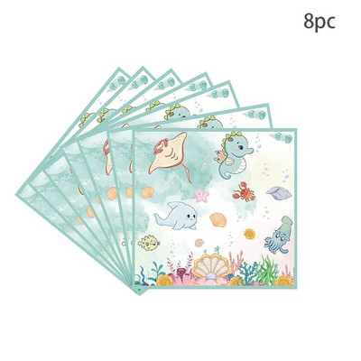 8 τμχ New Ocean Animal Party Επιτραπέζια σκεύη Παιδικά πάρτι γενεθλίων Αναλώσιμα Χαριτωμένα χάρτινα πιάτα μιας χρήσης Sea Octopus Χρόνια πολλά