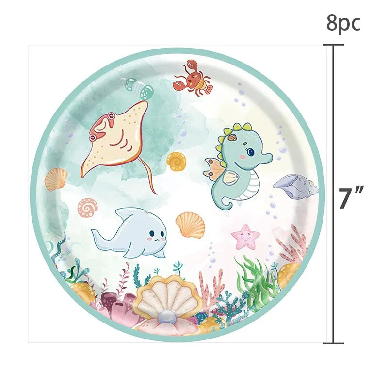 8 τμχ New Ocean Animal Party Επιτραπέζια σκεύη Παιδικά πάρτι γενεθλίων Αναλώσιμα Χαριτωμένα χάρτινα πιάτα μιας χρήσης Sea Octopus Χρόνια πολλά