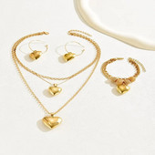 3 τμχ Κολιέ με κρεμαστό κόσμημα καρδιές Σκουλαρίκια σταγόνα Γυναικεία Βραχιόλια Χρυσό Χρώμα Σετ κοσμημάτων διπλής αλυσίδας Γυναικείο δώρο γάμου