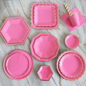 Χρυσό τριαντάφυλλο σερβίτσιο μιας χρήσης Χάρτινα πιάτα για πάρτι Φλιτζάνι Παιδικές μπομπονιέρες γενεθλίων Προμήθειες για πάρτι Διακόσμηση γάμου Κόκκινα σετ σερβίτσιων