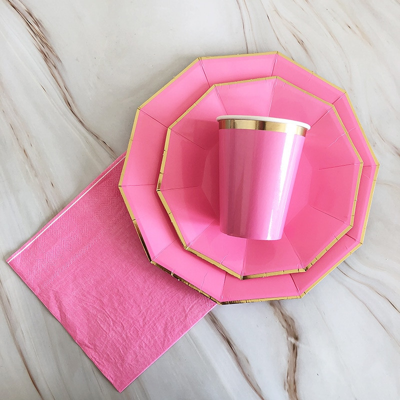 Χρυσό τριαντάφυλλο σερβίτσιο μιας χρήσης Χάρτινα πιάτα για πάρτι Φλιτζάνι Παιδικές μπομπονιέρες γενεθλίων Προμήθειες για πάρτι Διακόσμηση γάμου Κόκκινα σετ σερβίτσιων