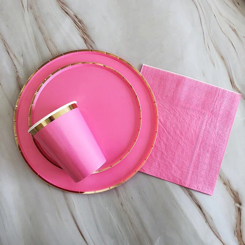 Χρυσό τριαντάφυλλο σερβίτσιο μιας χρήσης Χάρτινα πιάτα για πάρτι Φλιτζάνι Παιδικές μπομπονιέρες γενεθλίων Προμήθειες για πάρτι Διακόσμηση γάμου Κόκκινα σετ σερβίτσιων